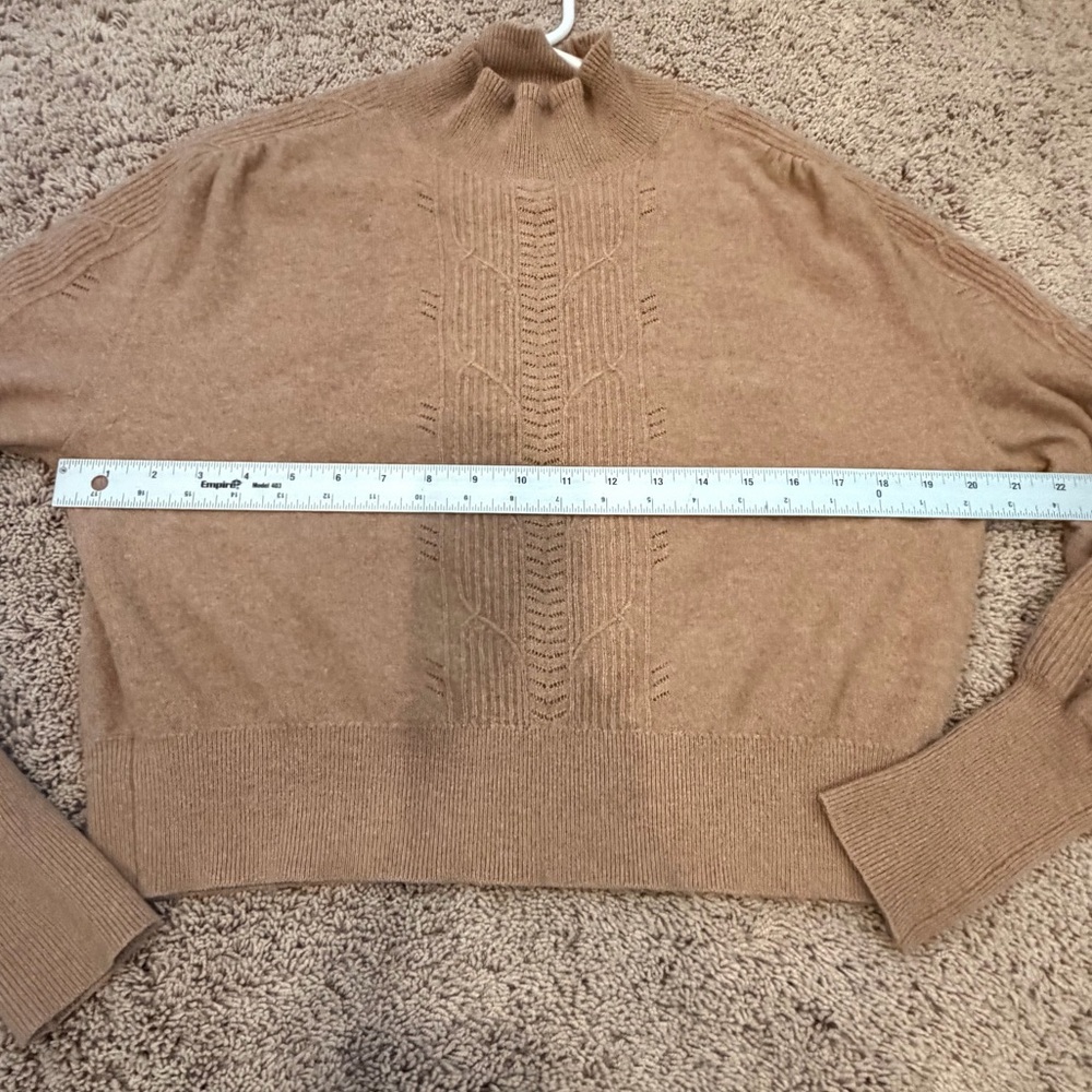 Small Anthropologie cashmere ruffle sweater mock neck cable knit honey tan - Picture 15 of 16